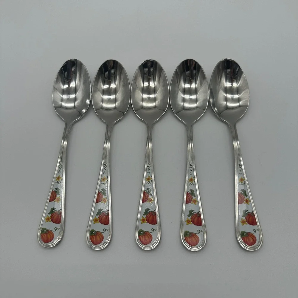 Temp-tations 18/10 Stainless Steel Pumpkin Fall Harvest Soup Spoons Set of 5